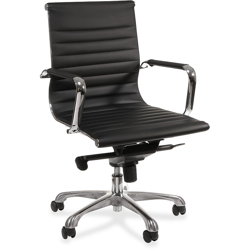 Lorell Modern Managerial Mid-back Office Chair Leather Seat - Leather Back - Mid Back - 5-star Base - Black - 1 Each (LLR59538)