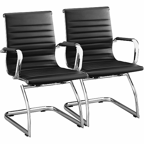 Lorell Modern Guest Chairs Leather Seat Material - Leather Back Material - Mid Back - Cantilever Sled Base - Black - 2 / Carton (LLR59539)