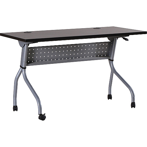 Lorell Flip Top Training Table Rectangle Top - Four Leg Base - 4 Legs - 48" Table Top Width x 23.50" Table Top Depth - 29.50" Height x 47.25" Width x 23.63" Depth - Assembly Required - Espresso, Silver - Melamine, Nylon - 1 Each (LLR60729)
