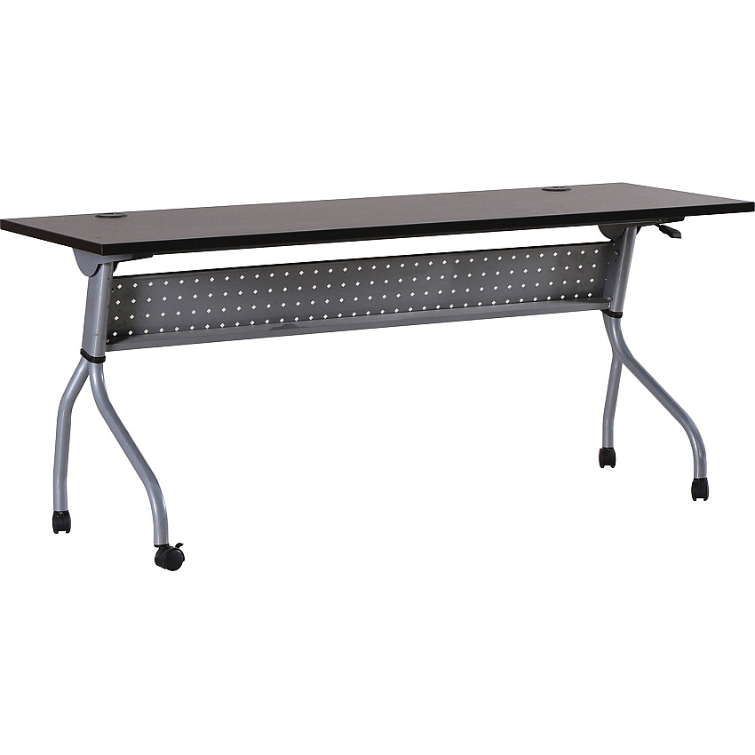 Lorell Flip Top Training Table Rectangle Top - Four Leg Base - 4 Legs - 72" Table Top Width x 23.50" Table Top Depth - 29.50" Height x 70.88" Width x 23.63" Depth - Assembly Required - Espresso, Silver - Melamine, Nylon - 1 Each (LLR60731)
