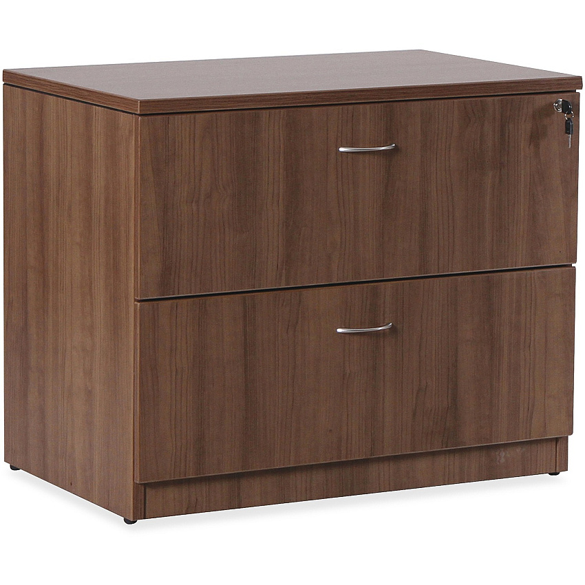 Lorell Essentials Series Lateral File x 1" Thickness Top, 29.5" Height x 35.5" Width x 22" Depth Lateral File - 2 x File Drawer(s) - Walnut, Laminate Table Top - Durable, Built-in Hangrail, Ball Bearing Slide, Drawer Extension, Lockable, Anti-t (LLR69972)