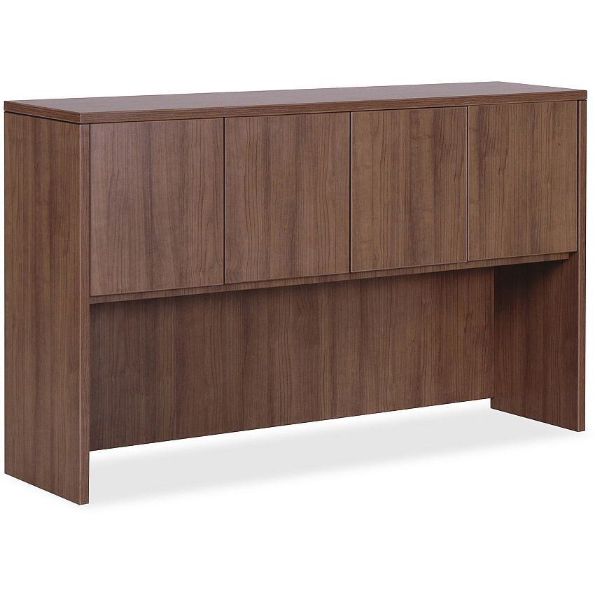 Lorell Essentials Series Stack-on Hutch with Doors 36" Height x 59" Width x 14.8" Depth Hutch - 3 Door(s) - Material: Wood - Finish: Laminate, Walnut - Grommet, Cord Management, Durable (LLR69978)