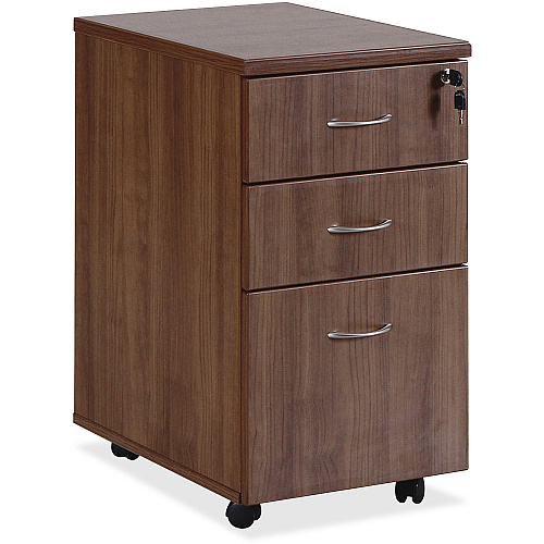 Lorell Essentials Series Box/Box/File Mobile File Cabinet x 1" Thickness Top, x 3.8" Thickness Drawer Pull, 28.4" Height x 15.8" Width x 22" Depth Pedestal - 3 x Box, File Drawer(s) - Single Pedestal - Walnut, Laminate Table Top - Built-in Hang (LLR69983)
