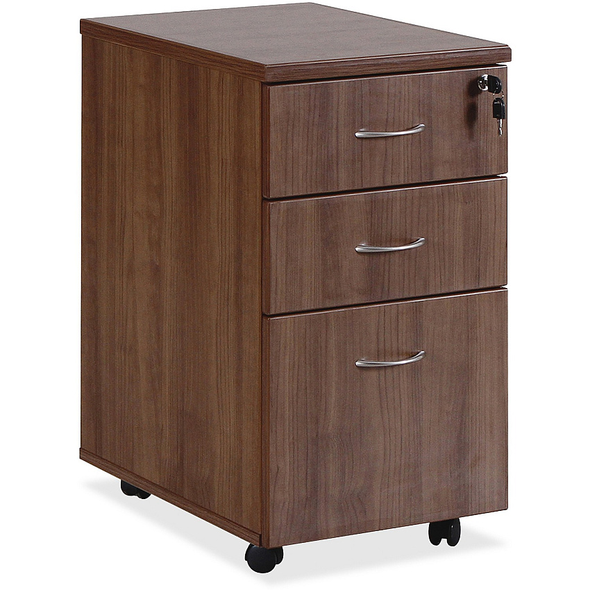 Lorell Essentials Series Box/Box/File Mobile File Cabinet x 1" Thickness Top, x 3.8" Thickness Drawer Pull, 28.4" Height x 15.8" Width x 22" Depth Pedestal - 3 x Box, File Drawer(s) - Single Pedestal - Walnut, Laminate Table Top - Built-in Hang (LLR69983)