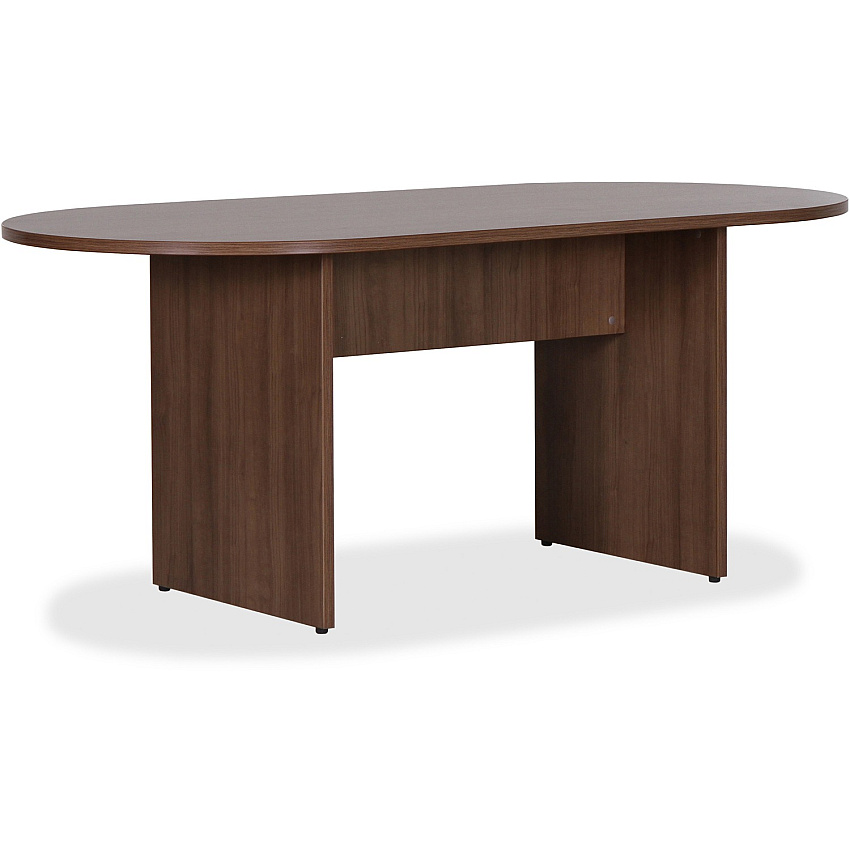 Lorell Essentials Oval Conference Table x 1.3" Thickness Table Top, 29.5" Height x 70.9" Width x 35.4" Depth Table - Finish: Walnut Laminate - Adjustable Foot Glide (LLR69988)