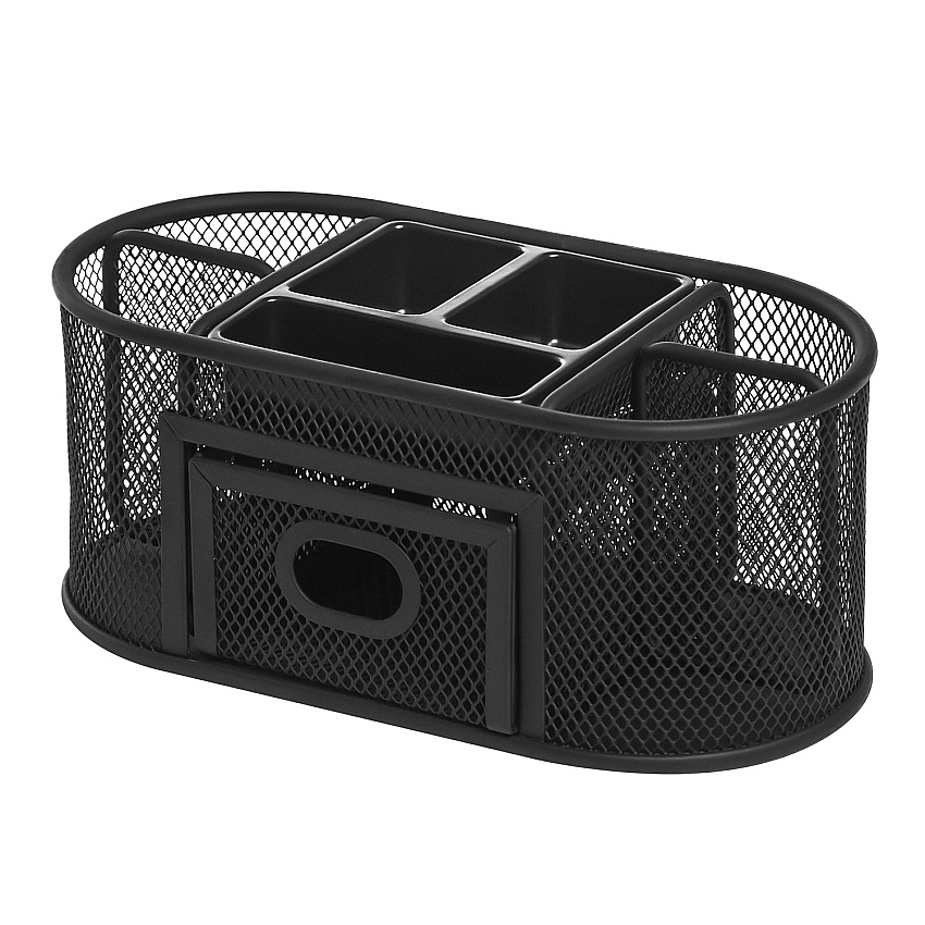 Lorell Mesh Desktop Organizer Desktop - Compact, Sturdy, Removable Compartment - Black - Steel, Mesh, Plastic - 1 Each (LLR84240)
