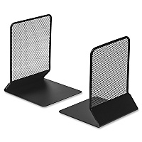 Lorell Mesh Bookends 7" Height x 5.38" Width x 5.25" Depth - Desktop - Sturdy - Black - Steel, Mesh - 2 / Pair (LLR84242)