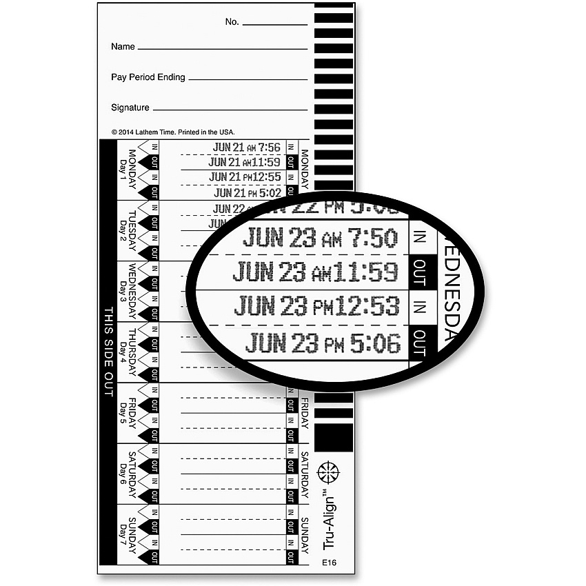 Lathem E16 Tru-Align Time Cards 150 lb - 4" x 9" Sheet Size - White Sheet(s) - 100 / Pack (E16100)