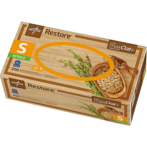 Medline Restore Nitrile Exam Gloves with Oatmeal 9.50" Glove Length - Small Size - For Right/Left Hand - Off White - Latex-free, Allergen-free, Textured Fingertip, Non-sterile - For Home, Healthcare Working - 250 / Box (OAT6801)
