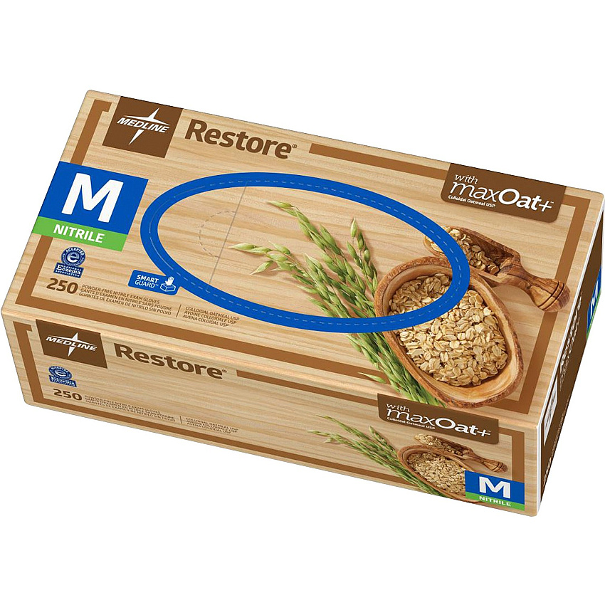 Medline Restore Nitrile Exam Gloves with Oatmeal 9.50" Glove Length - Medium Size - For Right/Left Hand - Off White - Latex-free, Allergen-free, Textured Fingertip, Non-sterile - 250 / Box (OAT6802)