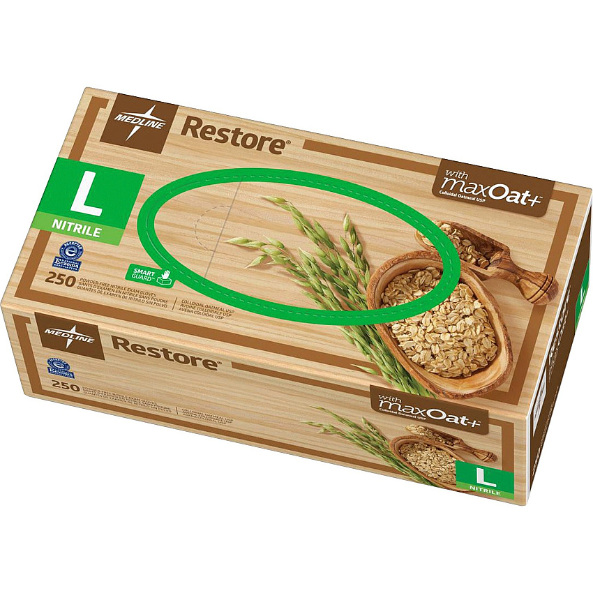 Medline Restore Nitrile Exam Gloves with Oatmeal 9.50" Glove Length - Large Size - For Right/Left Hand - Off White - Latex-free, Allergen-free, Textured Fingertip, Non-sterile - For Home, Healthcare Working - 250 / Box (OAT6803)