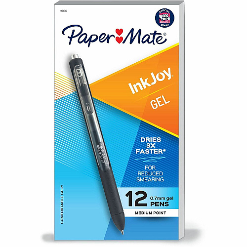 Paper Mate InkJoy Gel Pen 0.7 mm Pen Point - Retractable - Black Ink - Gel-based - Black Barrel - 1 Dozen (1951719A)
