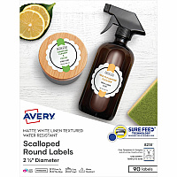 Avery&reg; Multipurpose Label 2 1/2" Diameter - Permanent Adhesive - Round Scallop - Laser, Inkjet - Matte White - Paper - 9 / Sheet - 10 Total Sheets - 90 Total Label(s) - 90 / Pack (8218)