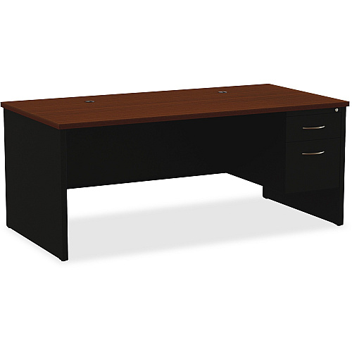Lorell Walnut Laminate Commercial Steel Desk Series Pedestal Desk - 2-Drawer 72" x 36" , 1.1" Top - 2 x Box, File Drawer(s) - Single Pedestal on Right Side - Material: Steel - Finish: Walnut Laminate, Black (LLR79143)