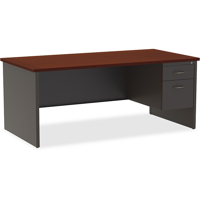 Lorell Fortress Modular Series Right-Pedestal Desk 72" Width x 36" Depth, x 1.1" Thickness Top - 2 x Box, File Drawer(s) - Single Pedestal on Right Side - Material: Steel - Finish: Mahogany Laminate, Charcoal - Scratch Resistant, Stain Resistan (LLR79144)