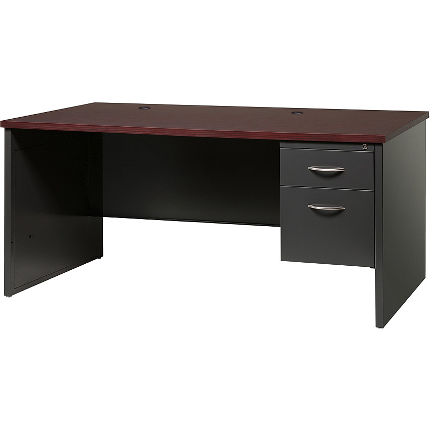 Lorell Fortress Modular Series Right-Pedestal Desk 66" Width x 30" Depth, x 1.1" Thickness Top - 2 x Box, File Drawer(s) - Single Pedestal on Right Side - Material: Steel - Finish: Walnut Laminate, Black - Scratch Resistant, Stain Resistant, Ba (LLR79145)