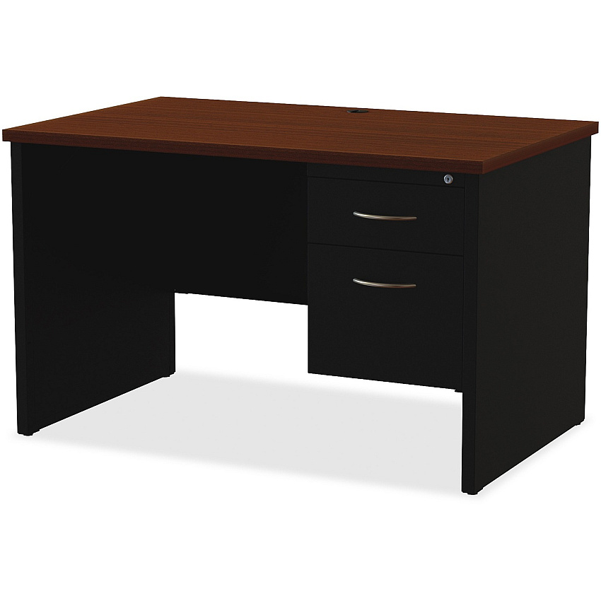 Lorell Fortress Modular Series Right-Pedestal Desk 48" Width x 30" Depth, x 1.1" Thickness Top - 2 x Box, File Drawer(s) - Single Pedestal on Right Side - Material: Steel - Finish: Walnut Laminate, Black - Scratch Resistant, Stain Resistant, Ba (LLR79147)