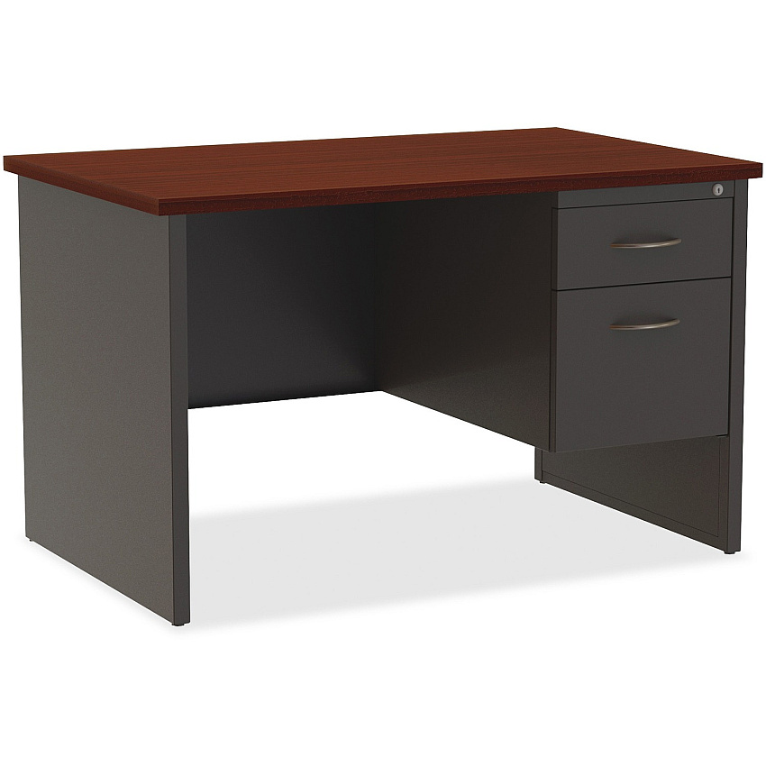 Lorell Fortress Modular Series Right-Pedestal Desk 48" Width x 30" Depth, x 1.1" Thickness Top - 2 x Box, File Drawer(s) - Single Pedestal on Right Side - Material: Steel - Finish: Mahogany Laminate, Charcoal - Scratch Resistant, Stain Resistan (LLR79148)