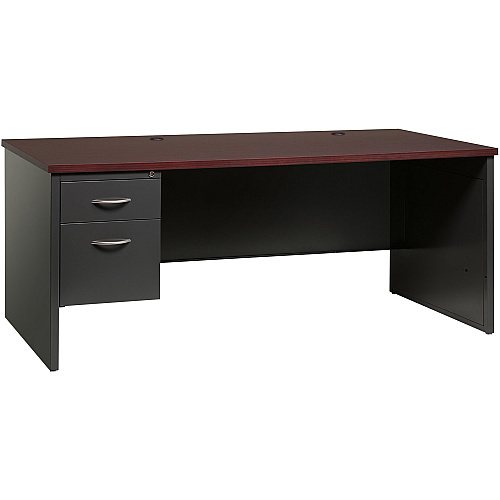 Lorell Fortress Modular Series Left-Pedestal Desk 72" Width x 36" Depth, x 1.1" Thickness Top - 2 x Box, File Drawer(s) - Single Pedestal on Left Side - Material: Steel - Finish: Mahogany Laminate, Charcoal - Scratch Resistant, Stain Resistant, (LLR79150)