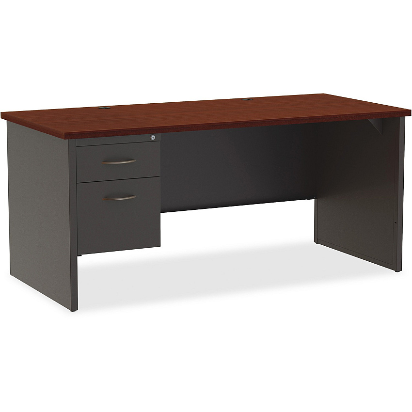 Lorell Fortress Modular Series Left-Pedestal Desk 66" Width x 30" Depth, x 1.1" Thickness Top - 2 x Box, File Drawer(s) - Single Pedestal on Left Side - Material: Steel - Finish: Mahogany Laminate, Charcoal - Scratch Resistant, Stain Resistant, (LLR79152)
