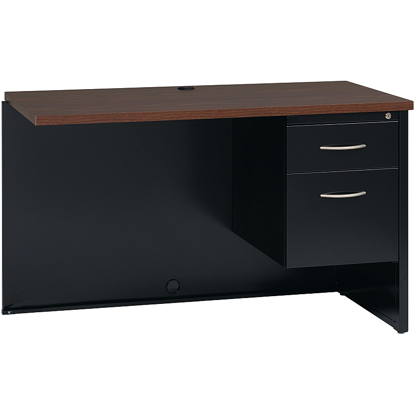 Lorell Walnut Laminate Commercial Steel Desk Series Pedestal Desk - 2-Drawer 48" x 24" , 1.1" Top - 2 x Box Drawer(s), File Drawer(s) - Single Pedestal on Right Side - Material: Steel - Finish: Walnut Laminate, Black (LLR79153)