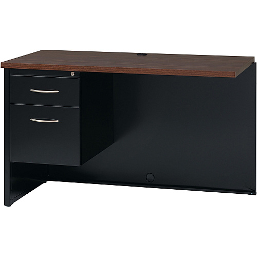 Lorell Walnut Laminate Commercial Steel Desk Series - 2-Drawer 48" x 24" , 1.1" Top - 2 x Box Drawer(s), File Drawer(s) - Single Pedestal on Left Side - Material: Steel - Finish: Walnut Laminate, Black (LLR79155)