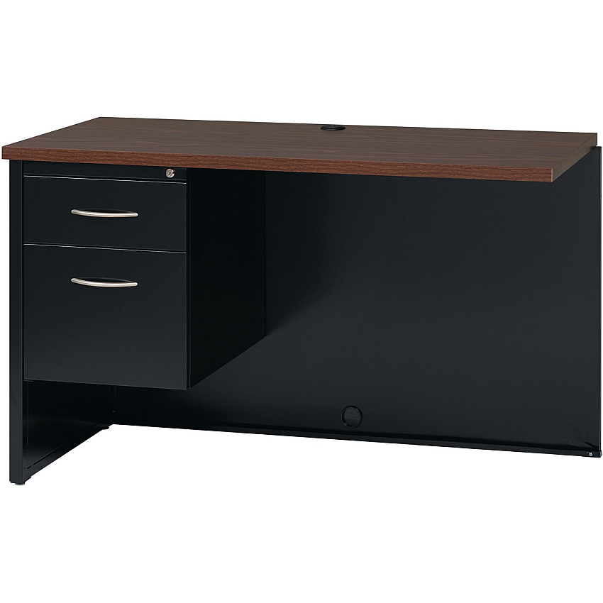 Lorell Walnut Laminate Commercial Steel Desk Series - 2-Drawer 48" x 24" , 1.1" Top - 2 x Box Drawer(s), File Drawer(s) - Single Pedestal on Left Side - Material: Steel - Finish: Walnut Laminate, Black (LLR79155)