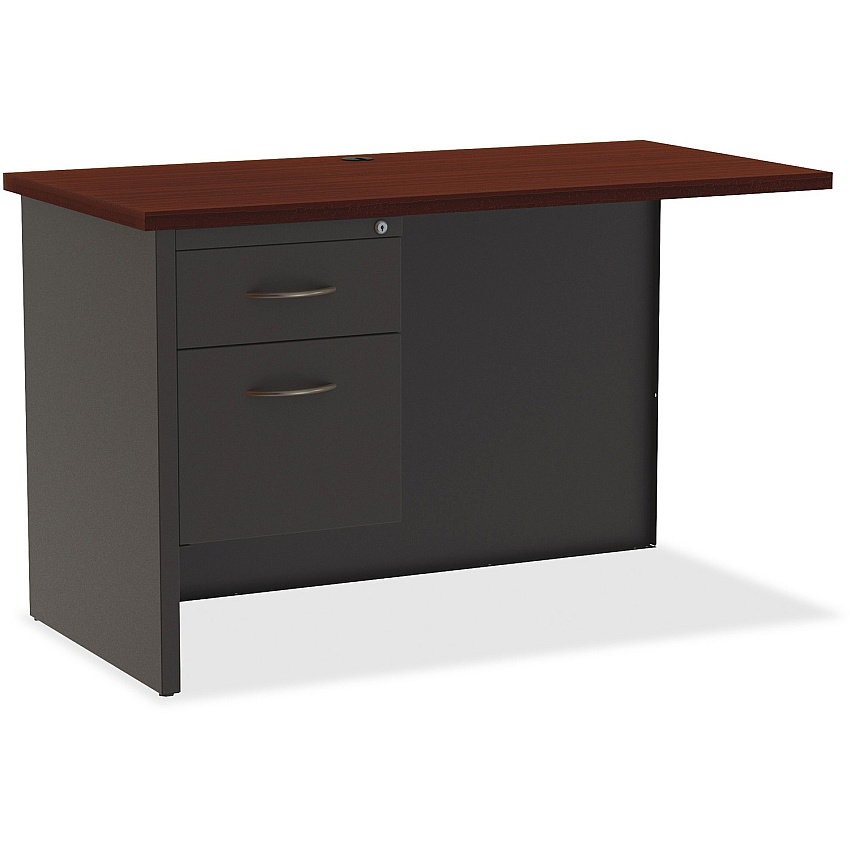Lorell Fortress Modular Series Left Return 48" Width x 24" Depth, x 1.1" Thickness Top - 2 x Box, File Drawer(s) - Single Pedestal on Left Side - Material: Steel - Finish: Mahogany Laminate, Charcoal - Scratch Resistant, Stain Resistant, Ball-b (LLR79156)