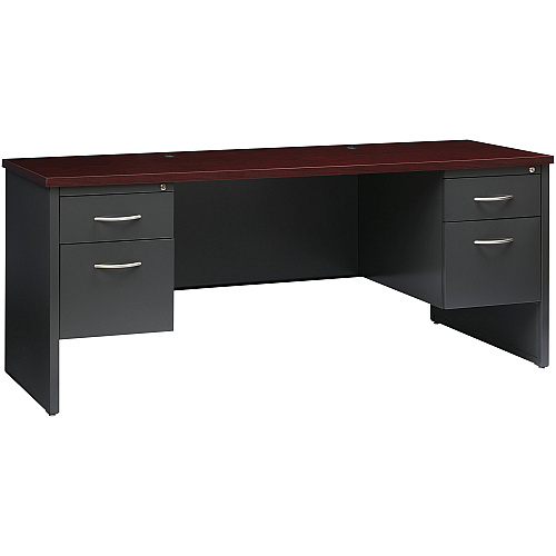 Lorell Fortress Modular Series Double-pedestal Credenza 72" Width x 24" Depth, x 1.1" Thickness Top - 2 x Box, File Drawer(s) - Double Pedestal - Material: Steel - Finish: Mahogany Laminate, Charcoal - Scratch Resistant, Stain Resistant, Ball-b (LLR79158)