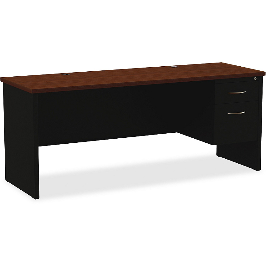Lorell Fortress Modular Series Right-pedestal Credenza 72" x 24" , 1.1" Top - 2 x Box, File Drawer(s) - Single Pedestal on Right Side - Material: Steel - Finish: Walnut Laminate, Black - Scratch Resistant, Stain Resistant, Ball-bearing Suspensi (LLR79161)