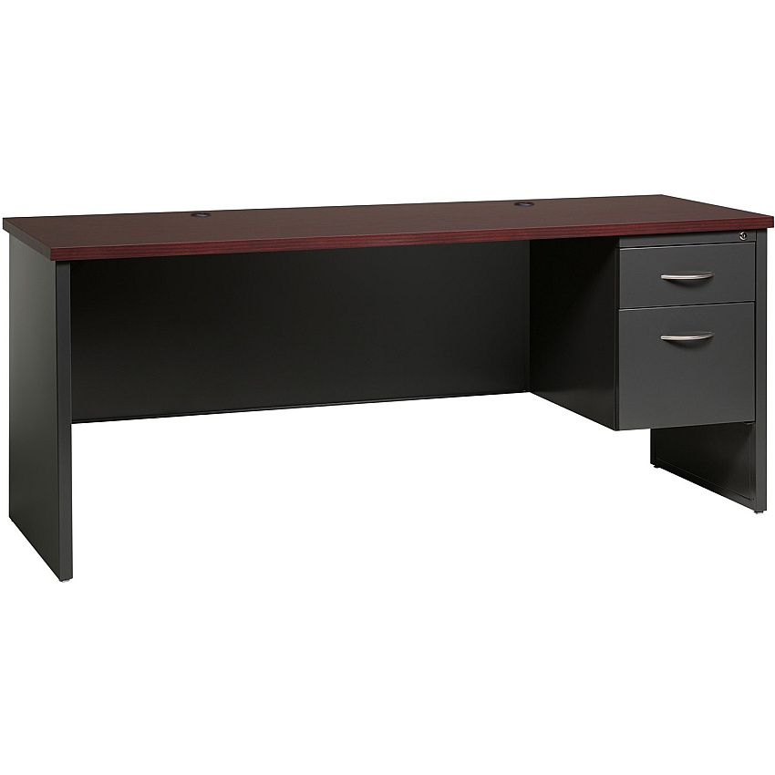 Lorell Fortress Modular Series Right-pedestal Credenza 72" Width x 24" Depth, x 1.1" Thickness Top - 2 x Box, File Drawer(s) - Single Pedestal on Right Side - Material: Steel - Finish: Mahogany Laminate, Charcoal - Scratch Resistant, Stain Resi (LLR79162)