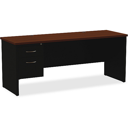 Lorell Walnut Laminate Commercial Steel Left-pedestal Credenza - 2-Drawer 72" x 24" , 1.1" Top - 2 x Box Drawer(s), File Drawer(s) - Single Pedestal on Left Side - Material: Steel - Finish: Walnut Laminate, Black (LLR79163)