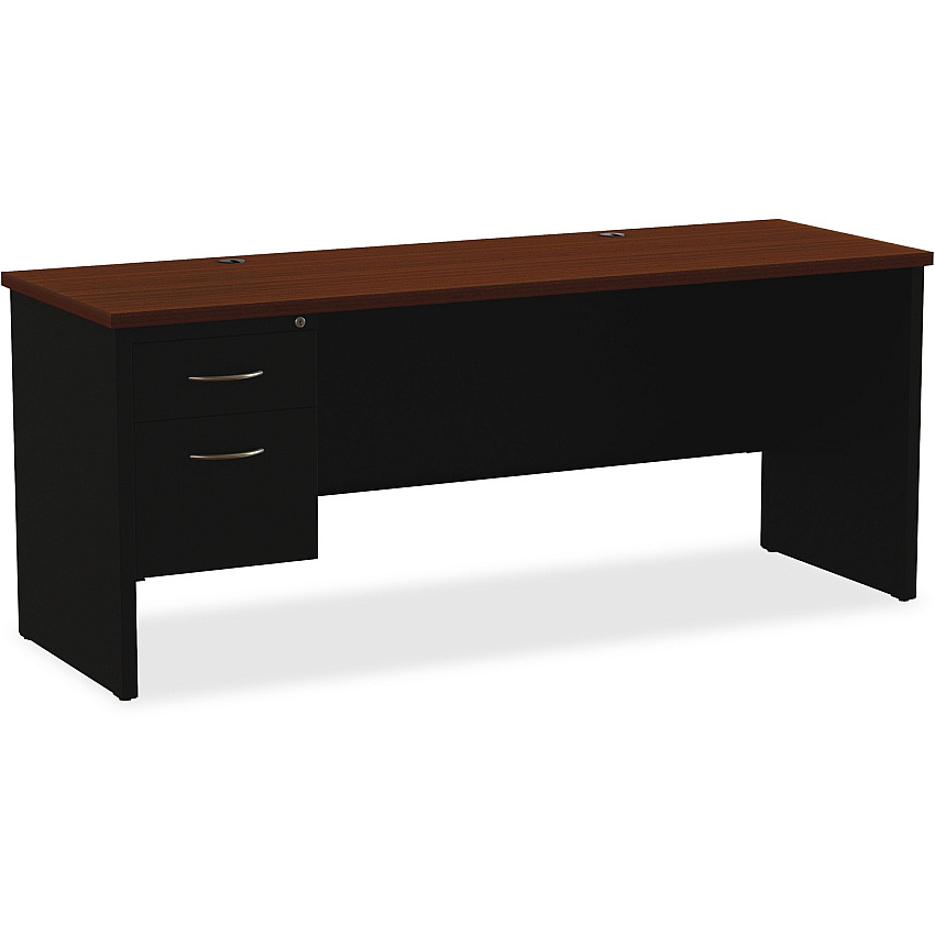 Lorell Walnut Laminate Commercial Steel Left-pedestal Credenza - 2-Drawer 72" x 24" , 1.1" Top - 2 x Box Drawer(s), File Drawer(s) - Single Pedestal on Left Side - Material: Steel - Finish: Walnut Laminate, Black (LLR79163)