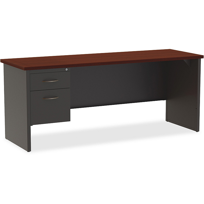 Lorell Fortress Modular Series Left-pedestal Credenza 72" Width x 24" Depth, x 1.1" Thickness Top - 2 x Box, File Drawer(s) - Single Pedestal on Left Side - Material: Steel - Finish: Mahogany Laminate, Charcoal - Scratch Resistant, Stain Resist (LLR79164)