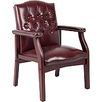 Boss Traditional Oxblood Vinyl Guest Chair with Mahogany Finish Burgundy Seat Color - Vinyl Seat Material - Burgundy Back Color - Vinyl Back Material - Mahogany Frame Color - Four-legged Base - 1 Each (B959BY)
