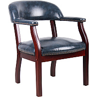 Boss Captain's Chair In Blue Vinyl Blue Seat Color - Vinyl Seat Material - Blue Back Color - Vinyl Back Material - Mahogany Frame Color - Hardwood Frame Material - Four-legged Base - 1 Each (B9540BE)