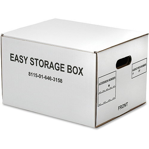 AbilityOne SKILCRAFT Easy Storage Box External Dimensions: 14.8" Width x 9.5" Depth x 12"Height - Media Size Supported: Letter, Legal - Corrugated Fiberboard - White - For File Folder, File - Recycled - 12 / Carton (6463158)