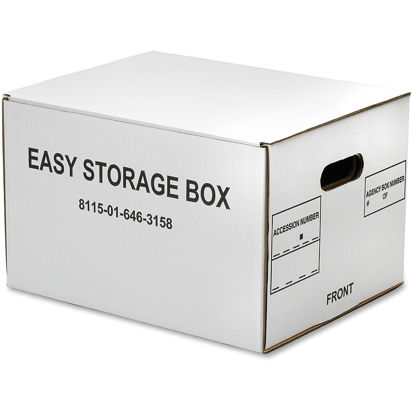 AbilityOne SKILCRAFT Easy Storage Box External Dimensions: 14.8" Width x 9.5" Depth x 12"Height - Media Size Supported: Letter, Legal - Corrugated Fiberboard - White - For File Folder, File - Recycled - 12 / Carton (6463158)