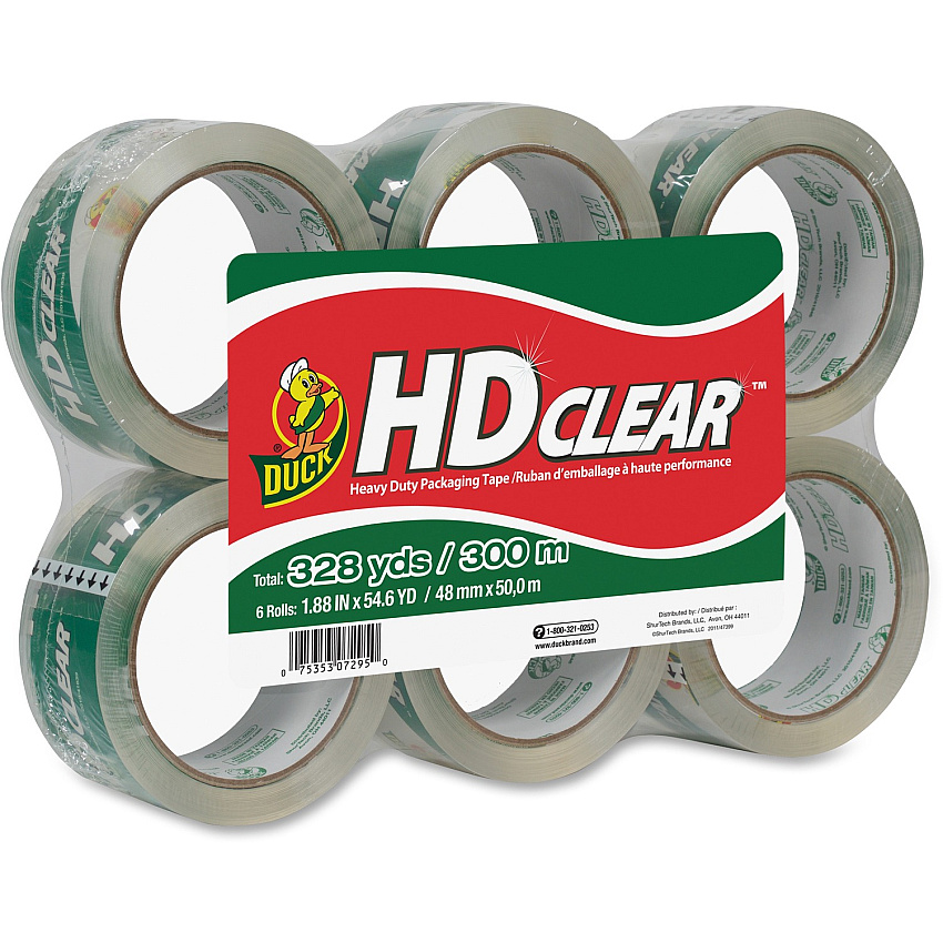 Duck Packaging Tape 54.60 yd Length x 1.88" Width - Clear - Acrylic - 6 / Pack (441962)
