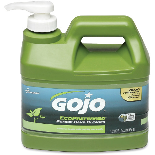 AbilityOne 8520016471707 GOJO SKILCRAFT Ecopreferred Pumice Hand Cleaner, 1/2 Gal Pump Bottle, Lime, 6/BX