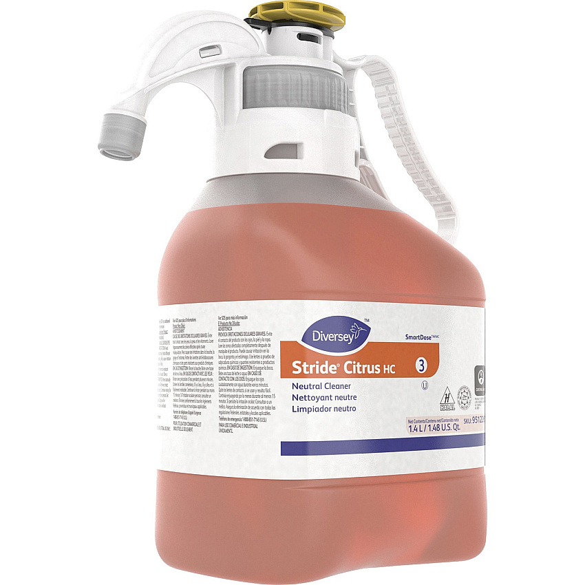 Diversey Stride Citrus HC Neutral Cleaner For Multi Surface, General Purpose - Concentrate - 47.3 fl oz (1.5 quart) - Citrus Scent - Non Alkaline, Film-free, Phosphate-free - Orange - 1 Each (95122613)