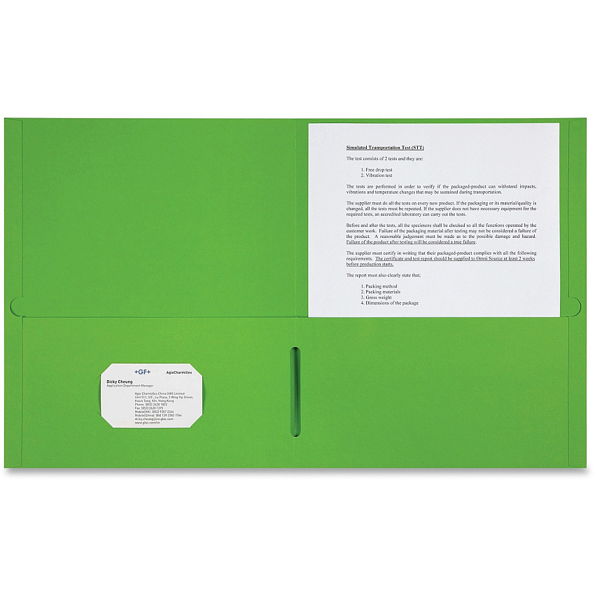 Sparco Letter Pocket Folder 8 1/2" x 11" - 2 Internal Pocket(s) - Apple Green - 25 / Box (78552)