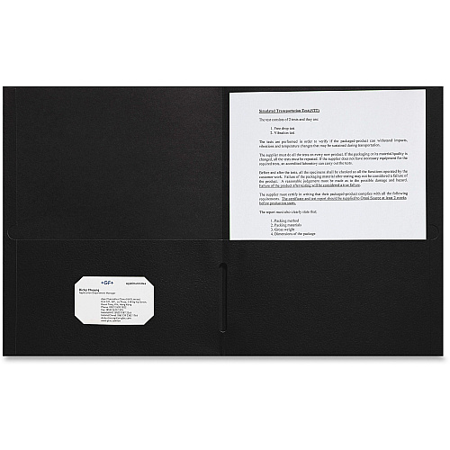 Sparco Letter Pocket Folder 8 1/2" x 11" - 2 Internal Pocket(s) - Black - 25 / Box (78546)