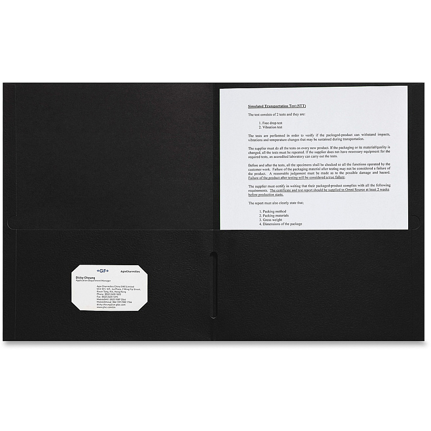Sparco Letter Pocket Folder 8 1/2" x 11" - 2 Internal Pocket(s) - Black - 25 / Box (78546)