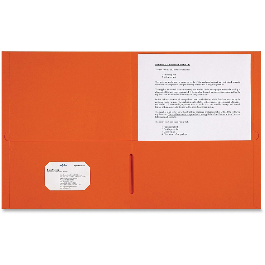 Sparco Letter Pocket Folder 8 1/2" x 11" - 2 Internal Pocket(s) - Orange - 25 / Box (78551)