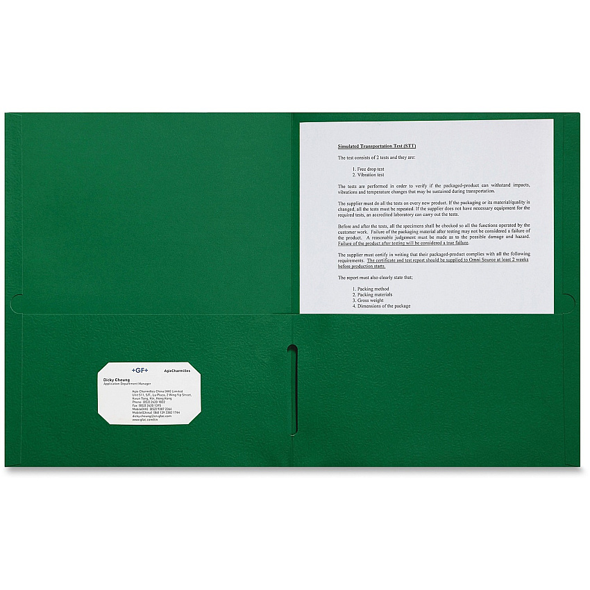 Sparco Letter Pocket Folder 8 1/2" x 11" - 2 Internal Pocket(s) - Green - 25 / Box (78545)