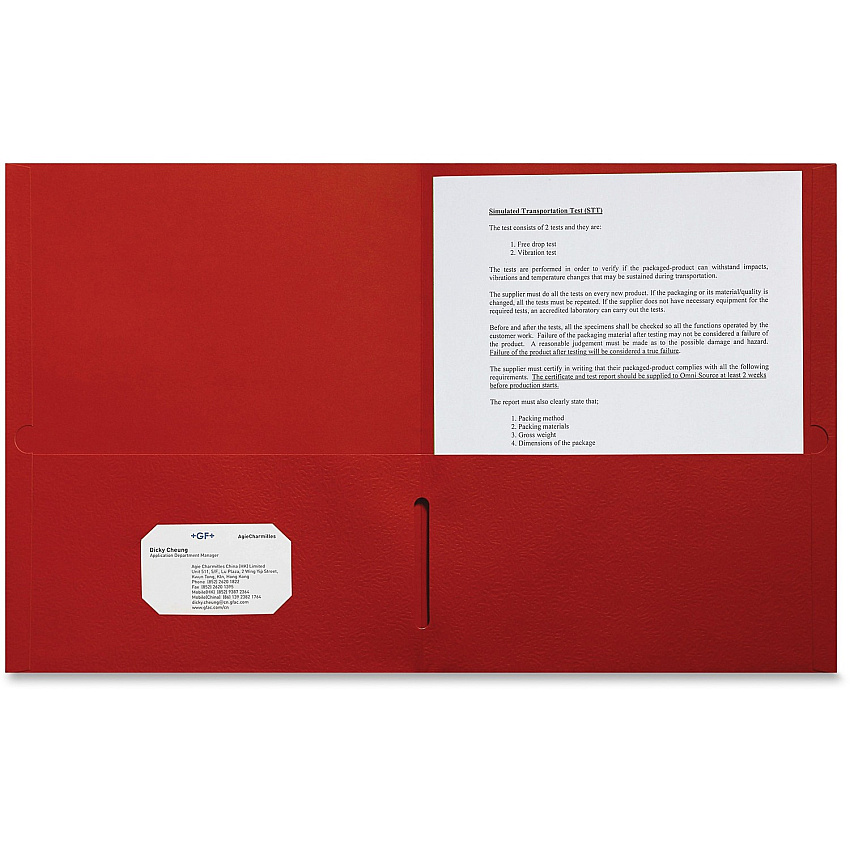 Sparco Letter Pocket Folder 8 1/2" x 11" - 2 Internal Pocket(s) - Red - 25 / Box (78547)