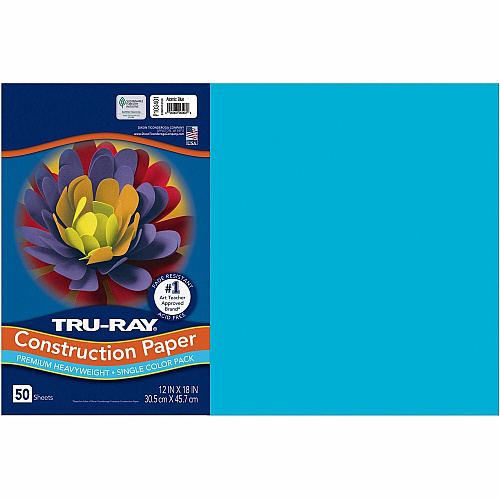 Tru-Ray Construction Paper Art Project - 18" Width x 12" Length - Atomic Blue - Sulphite - 50 / Pack (103401)