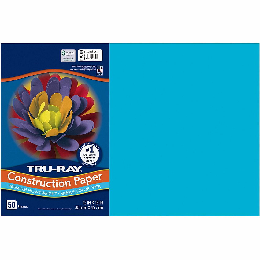 Tru-Ray Construction Paper Art Project - 18" Width x 12" Length - Atomic Blue - Sulphite - 50 / Pack (103401)