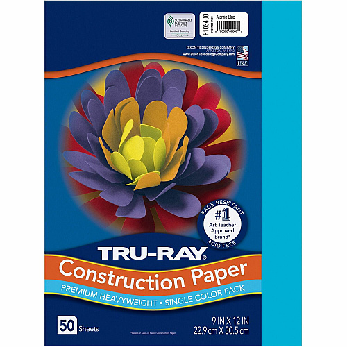 Tru-Ray Construction Paper Art Project - 12" Width x 9" Length - Atomic Blue - Sulphite - 50 / Pack (103400)